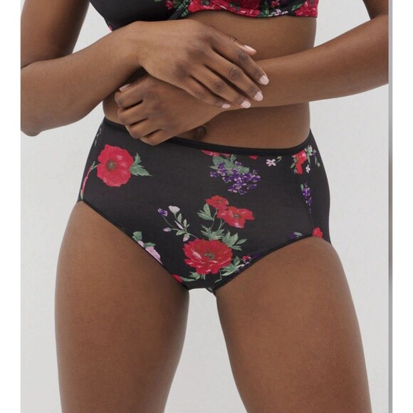 Soma Brief Vanishing Edge Micro Modern Brief  Panty in Floral Black Red XXL - Picture 1 of 7